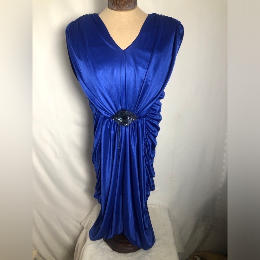 Vintage Beautiful Blue Satin Stretchy Dress.